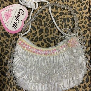 NWT Confetti beaded white satin handbag -girls.